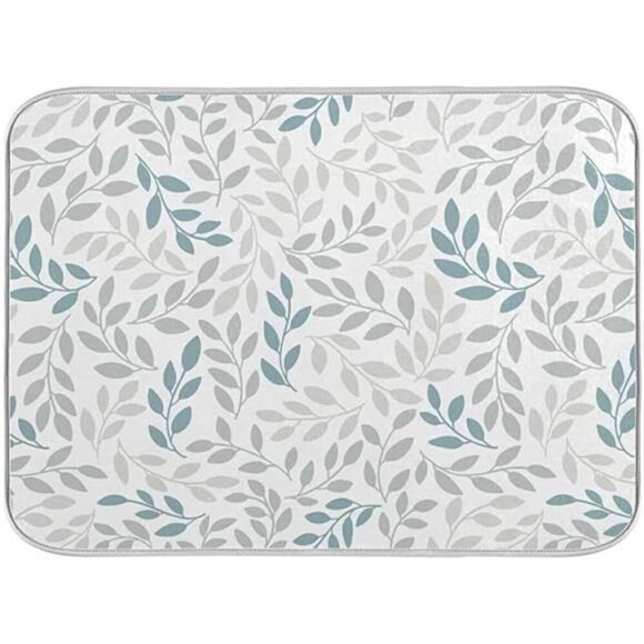 Grey and Blue Leaves branches Dish Drying Mat 16x18 for Kitchen Dishes Pad - Picture 8 of 8
